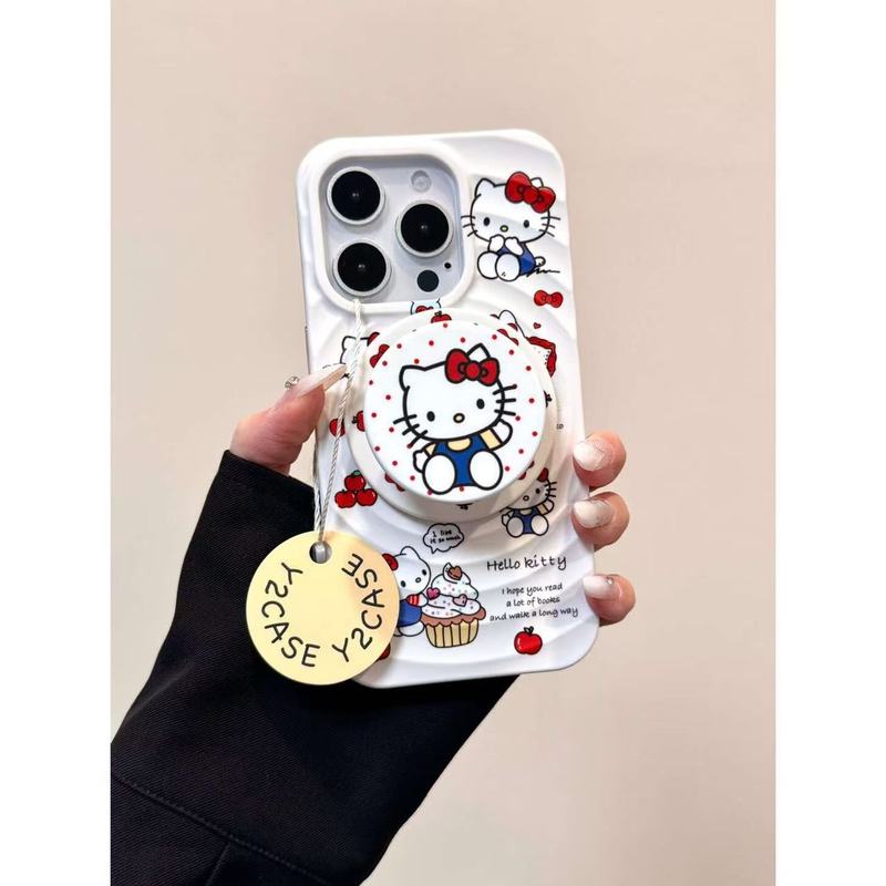 波状磁気ケース・漫画かわいい水玉模様のキティ携帯電話ケース iPhone16promax Apple 15 に適しています|undefined