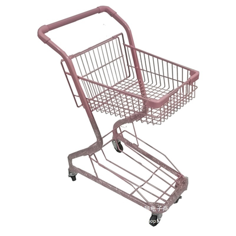 粉色双层网红商场德株带轮超市手推车推车儿童购物车黄垒非理货车