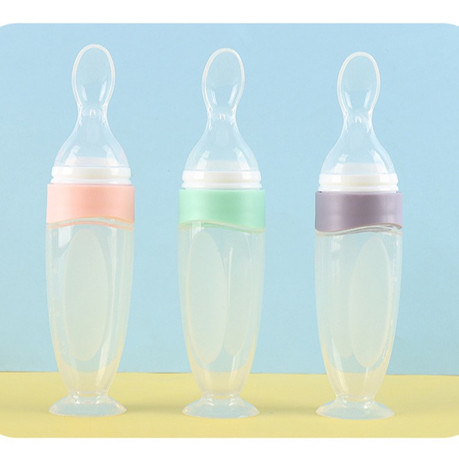 Baby Rice Cereal Spoon, Feeding Bottle, Baby Food Supplement Bowl, Silicone Squeeze-Type Rice Flour Feeding Tool, Safe Food Grade