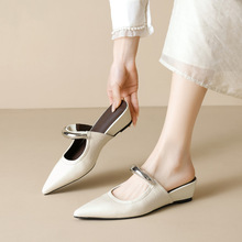 威威女郎 966-1法式增高包头半拖鞋女夏外穿坡跟尖头穆勒鞋凉拖女
