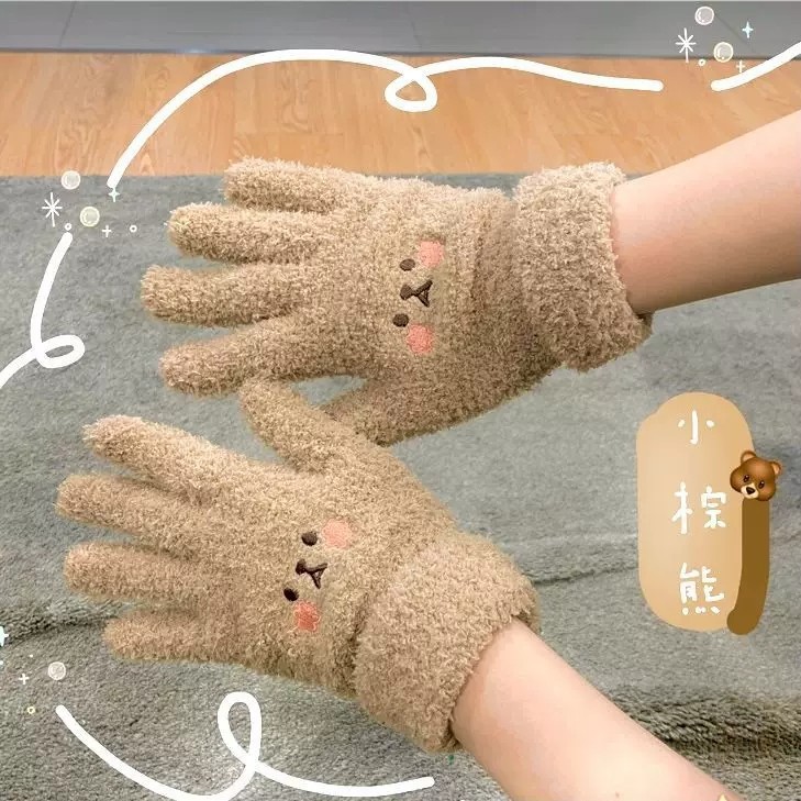 FUENTE fábrica al por mayor oso bordado lindo estudiante de dibujos animados engrosada invierno las mujeres calientes guantes punto felpa