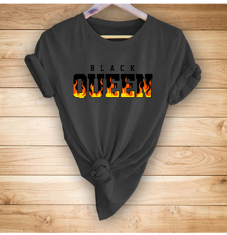 flame BLACK QUEEN printed casual short-sleeved T-shirt NSYIC56467