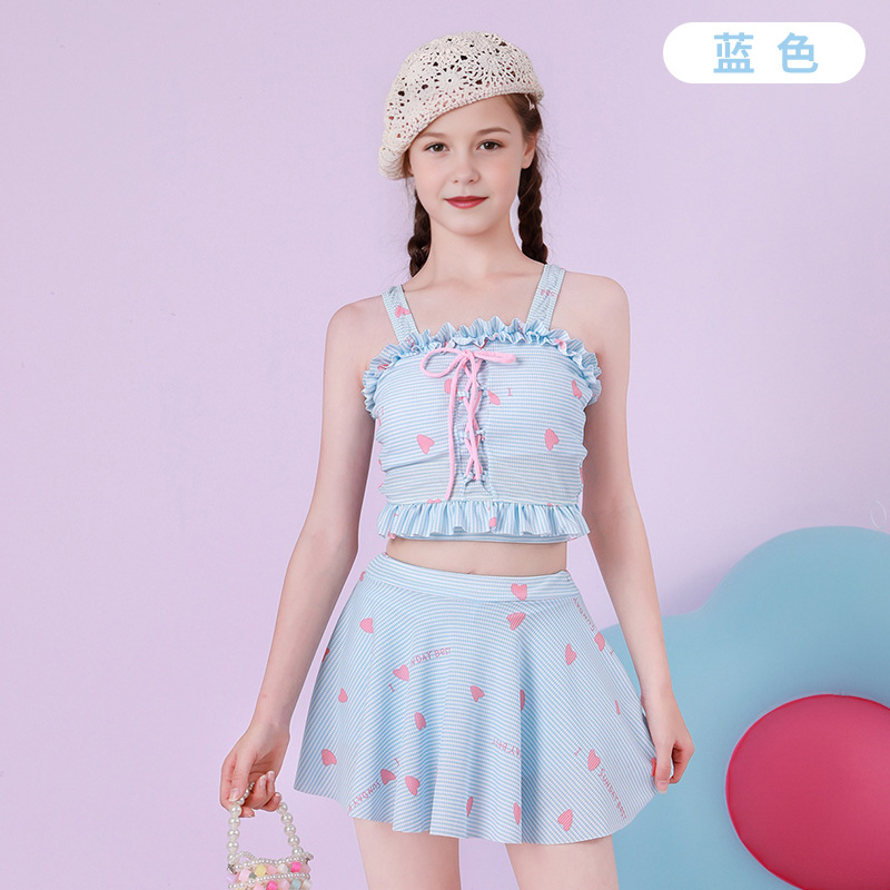 Traje de baño para niños, falda dividida para niñas de moda, entrenamiento de natación para niñas, almohadilla para el pecho, protección solar junto al mar, traje de baño para niños de mediana edad