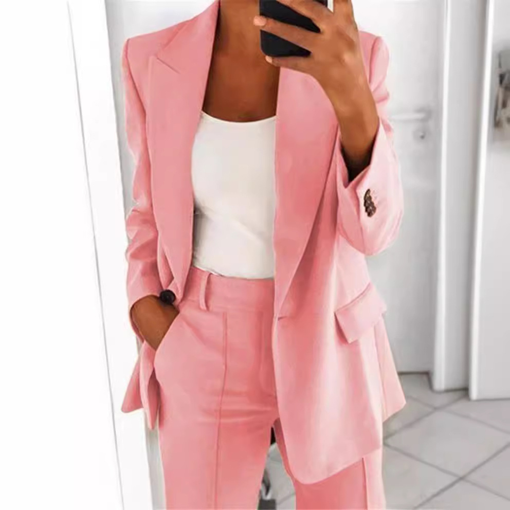 AliExpress wish Amazon 2024 autumn new European and American fashion lapel slim cardigan elegant suit coat women