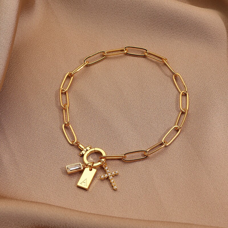 Amazon's New Women's Satellite Chain Paper Clip Chain Cross Letter Bracelet Amazon's New Women's Satellite Chain Paper Clip Chain Cross Letter Bracelet
