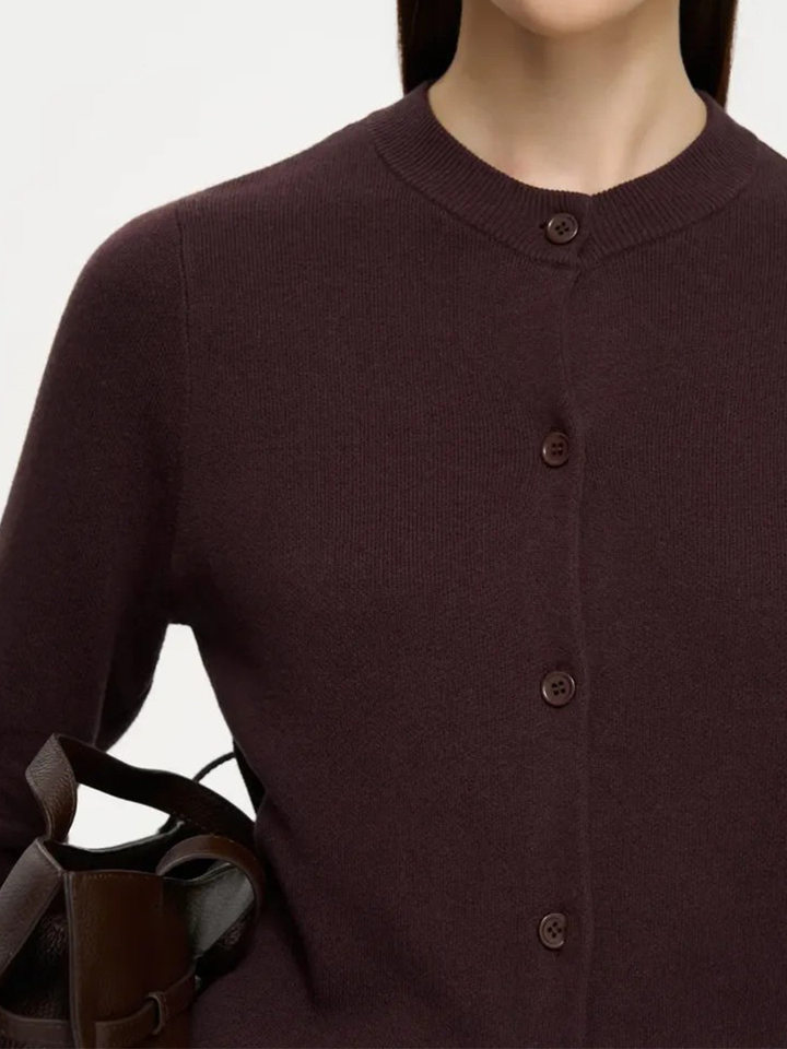 Bộ len dệt kim nữ áo cardigan tay dài quần dài màu trơn — Màu nâu, màu xám, mơ chi tiết 73