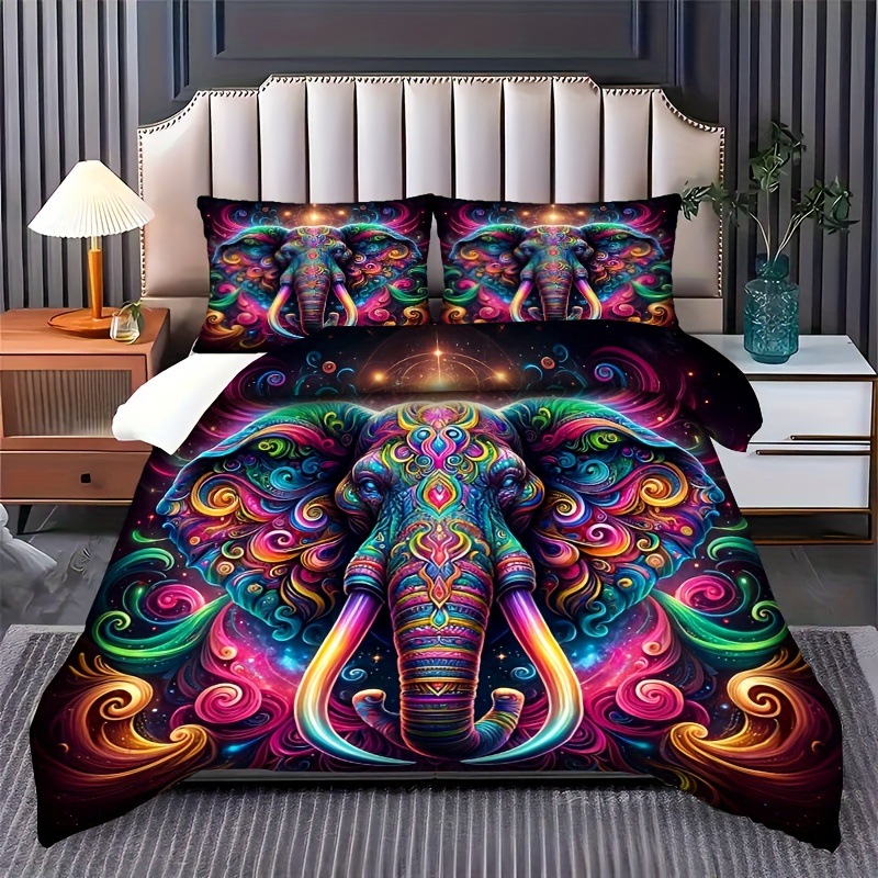 TEMU / JIT impresión digital abrasión oscuro elefante estilo animal set edredón para diseñar