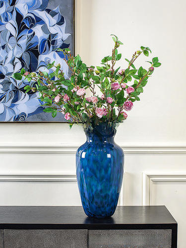 现代轻奢孔雀蓝厚重玻璃花瓶摆件客厅插花客厅玄关样板间花器