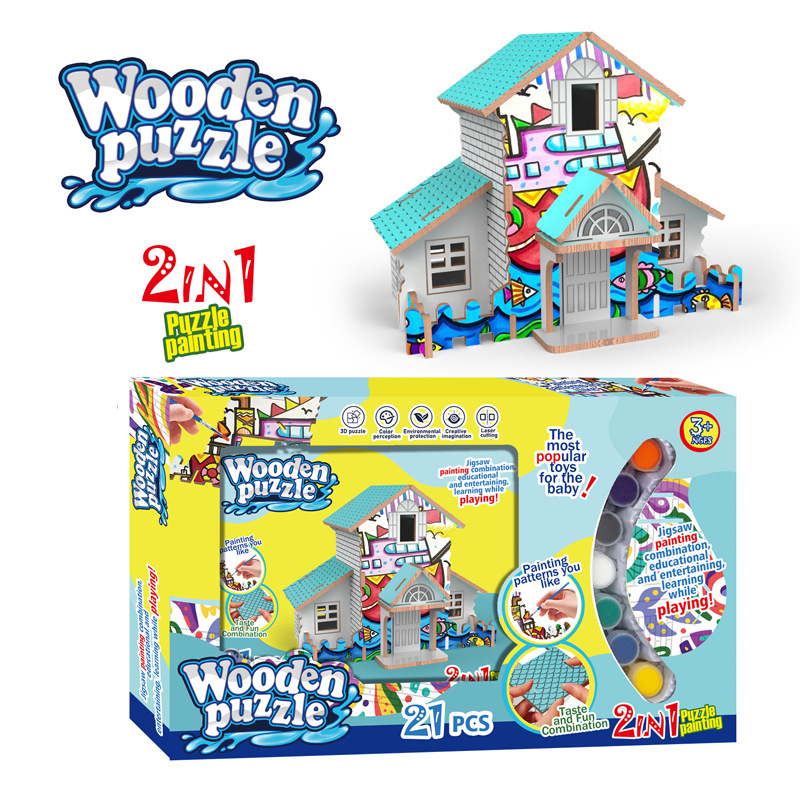 Puzzles de madera transfronterizos DIY 2 en 1 colorido graffiti puzzle puzzle juguetes de regalo para niños regalos lotes