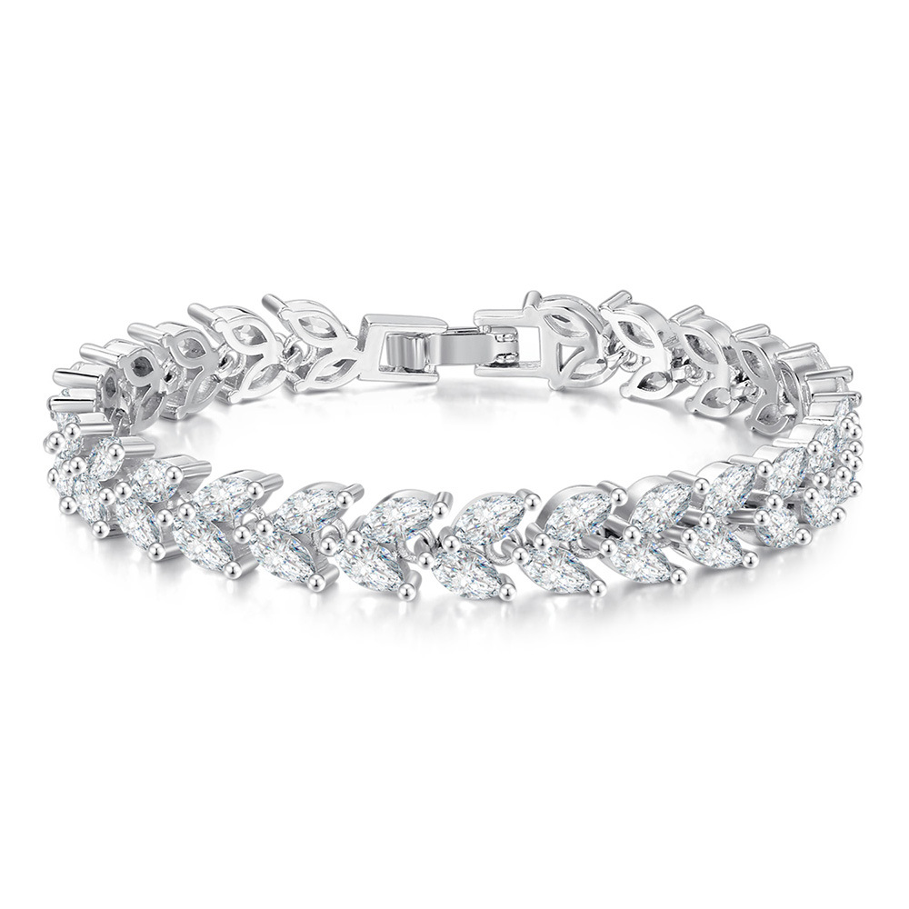 Pulseira rígida marquise para mulher, elegante joia em zircónia_voghion.com