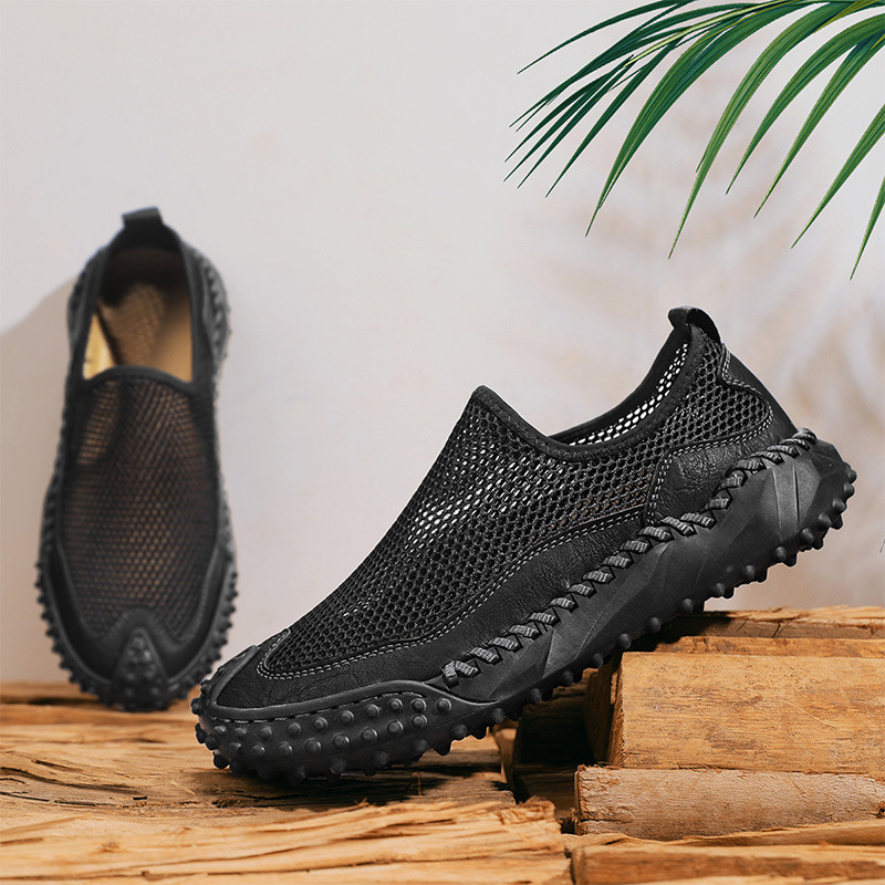 Baotou Men's Sandals Genuine Leather Men's Shoes Summer Large Size Hollow Soft Sole Hand-Stitched Trendy Beach Shoes_vogvips.com