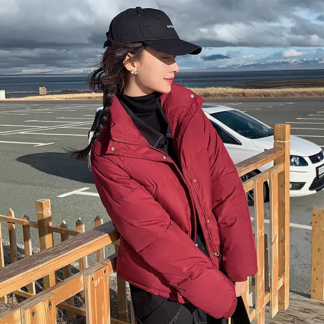 2023 nueva ropa de algodón corta de mujer universal estilo coreano de cuello pequeño engrosado ropa de pan abrigo de algodón de color sólido