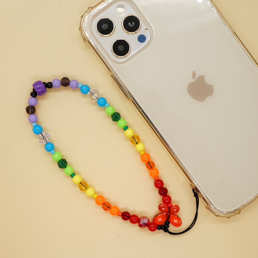 New Bohemian Style Rainbow Gradient Crystal Glass Beads Mobile Phone Chain display picture 3