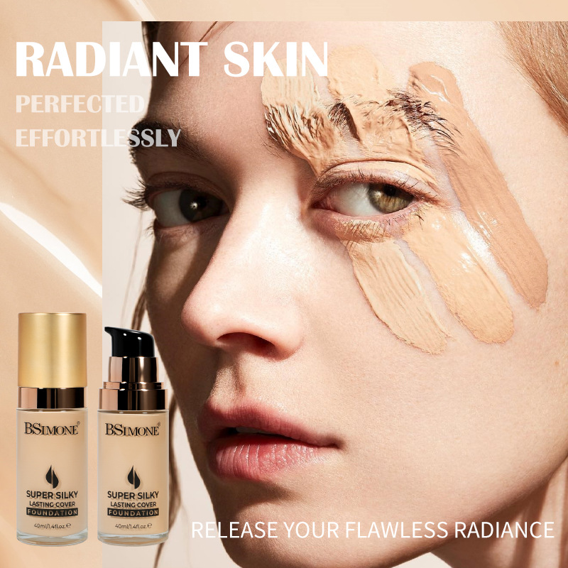 Sin maquillaje, corrector natural, fácil de empujar, base líquida de 6 colores, excelente poder de ocultación, base fresca duradera, impermeable y resistente al sudor