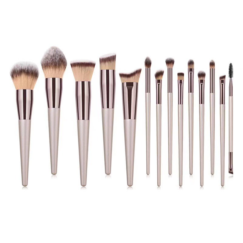 Fenglida fabricante, venta al por mayor de set de 10 brochas de maquillaje para rostro, brocha para base de maquillaje, brocha para sombra de ojos color oro champán, set de brochas para rubor.