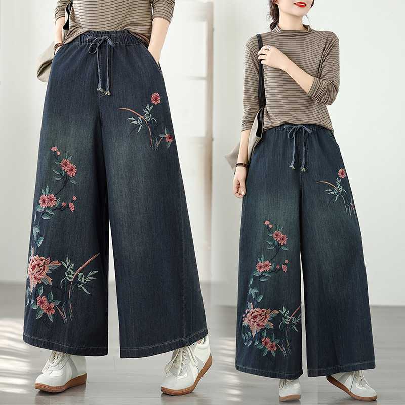 Autumn ethnic denim trousers