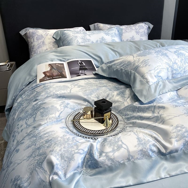 Light Luxury Style 100-count Washed Ice Silk Four-piece Set, Cool-touch Bed Sheet And Duvet Cover, Silky Smooth For_voghion.com
