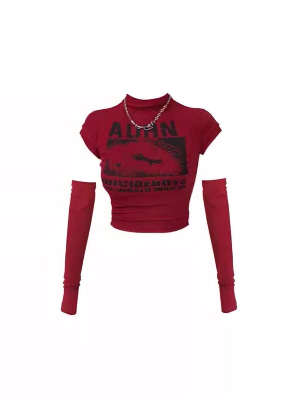 2026 New American Style Retro Spicy Girl Half-High Collar Short-Sleeve T-Shirt for Women with Sleeve Cuffs, Trendy Short Top 2026 New American Style Retro Spicy Girl Half-High Collar Short-Sleeve T-Shirt for Women with Sleeve Cuffs, Trendy Short Top