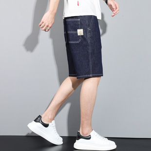 Super Cost-Effective Original Color Denim Shorts, Summer Elastic Waist, Loose Straight Fit, Versatile for Everyday Wear, Trendy Five-Point Shorts