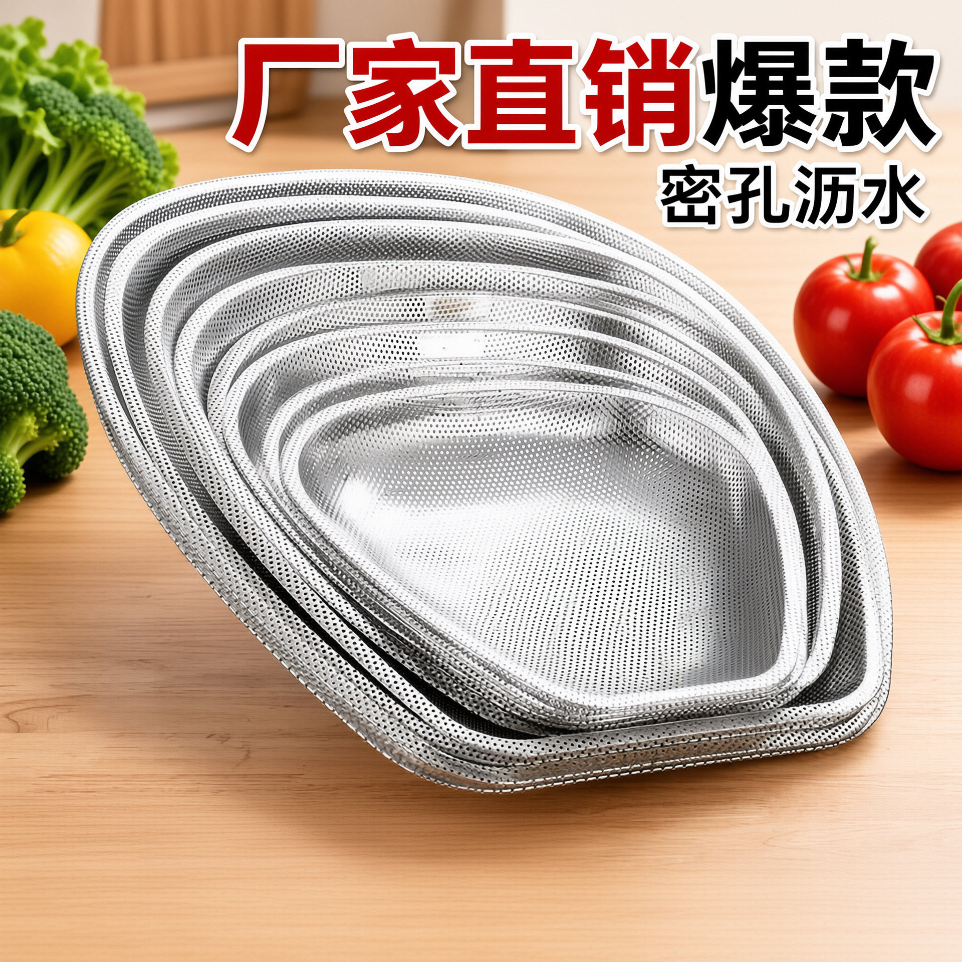 厂家直销不锈钢特厚多规格筲箕密孔沥水洗菜盆晾晒箩筐漏洗水果蔬