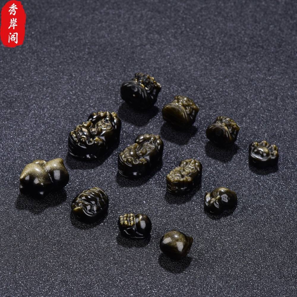 Natural golden obsidian spacer beads, lion and pixiu obsidian DIY accessories, craft bracelet jewelry materials wholesale