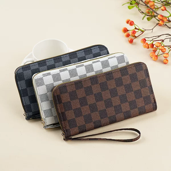 2025 New Unisex Wallet Long Zipper Printed Wallet Factory Spot Wholesale Checkerboard Wallet