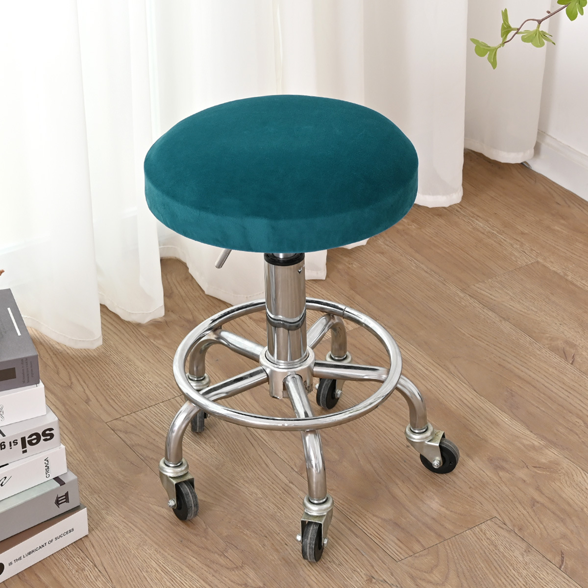 Venta al por mayor de puntos transfronterizos, funda redonda de forro polar elástico de color puro, funda redonda de terciopelo de zorro plateado grueso, funda para silla giratoria