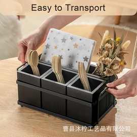 跨境木质餐具盒厨房刀叉筷子收纳盒烹饪工具纸盘整理盒餐具架笔筒