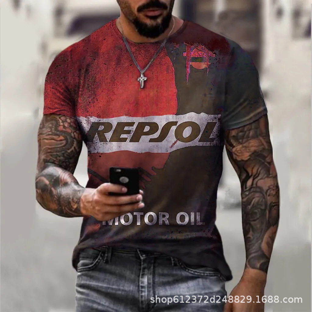 Cross-border Amazon hombres camisa de cuello redondo retro manga corta estilo europeo y americano impreso N ° 66 carretera carta camiseta