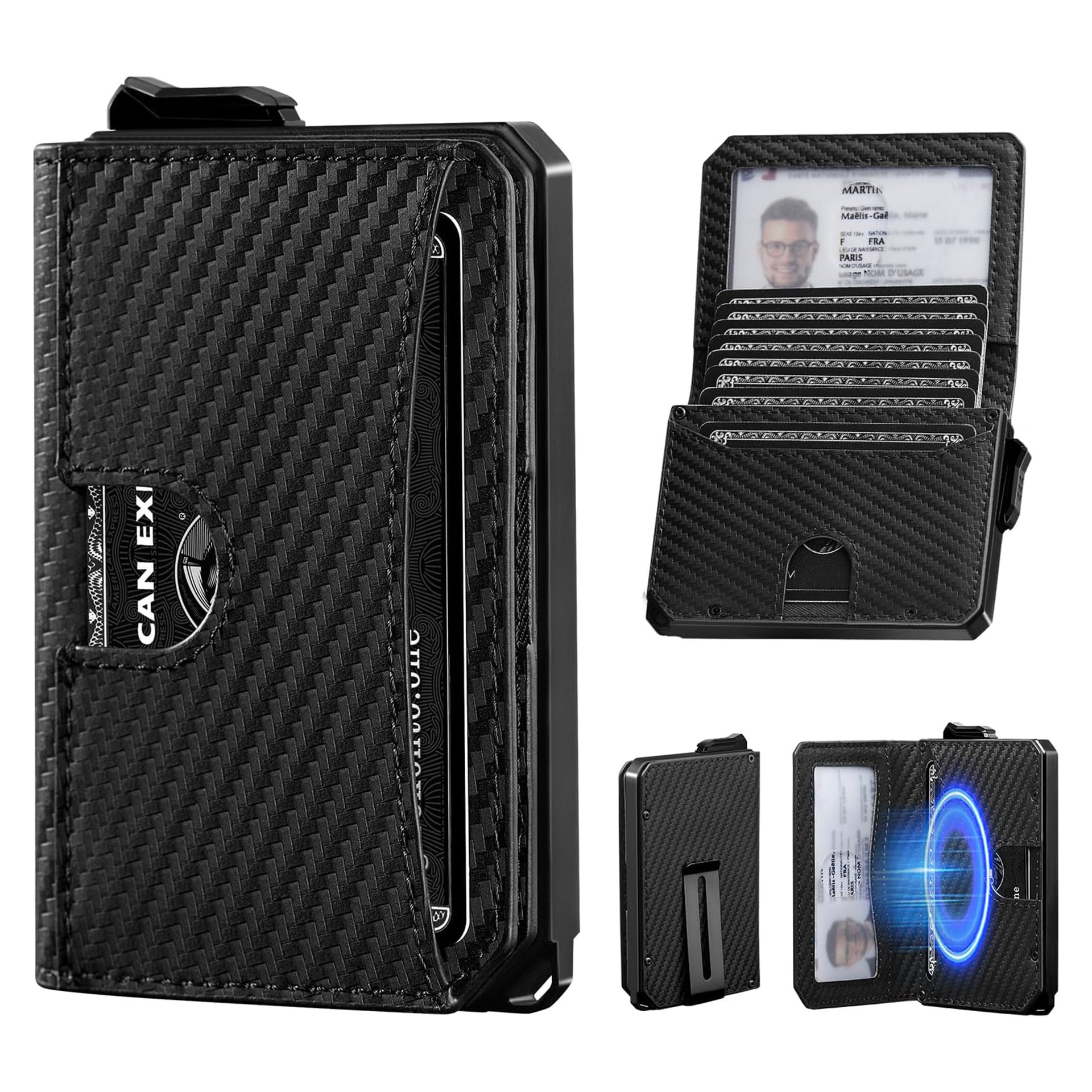 Amazon RFID cepillo antirrobo multifuncional billetera doble flip caja de tarjetas metálicas gran capacidad billetera de cuero para hombres