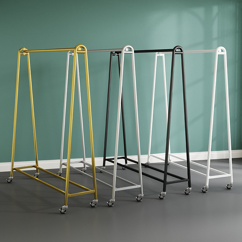 Clothing store display rack women's clothing store floor hanger wedding dress display rack simple clothes hanger with wheels Clothing store display rack women's clothing store floor hanger wedding dress display rack simple clothes hanger with wheels