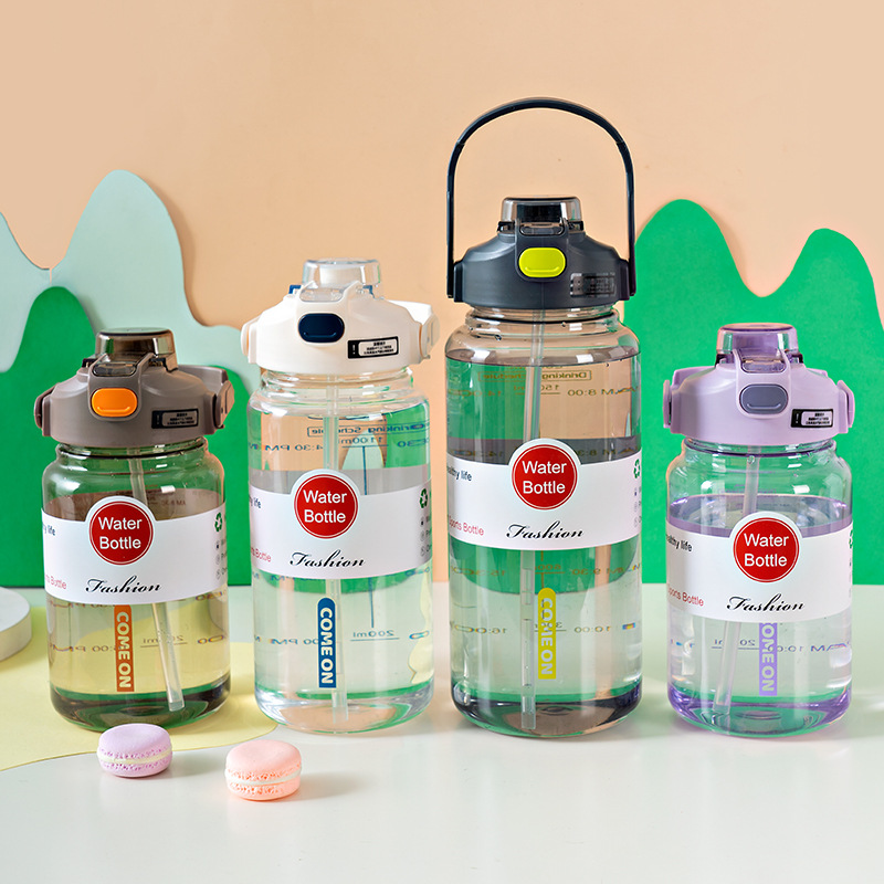 Mingtong 2387 taza de plástico de gran capacidad 2000ml correa elegante taza de plástico portátil coreana Internet Celebrity Plastic Cup