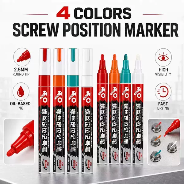 Screw positioning marker pen, oil-based, quick-drying, 2.5mm round tip, available in multiple colors, specialized pen for industrial maintenance marking