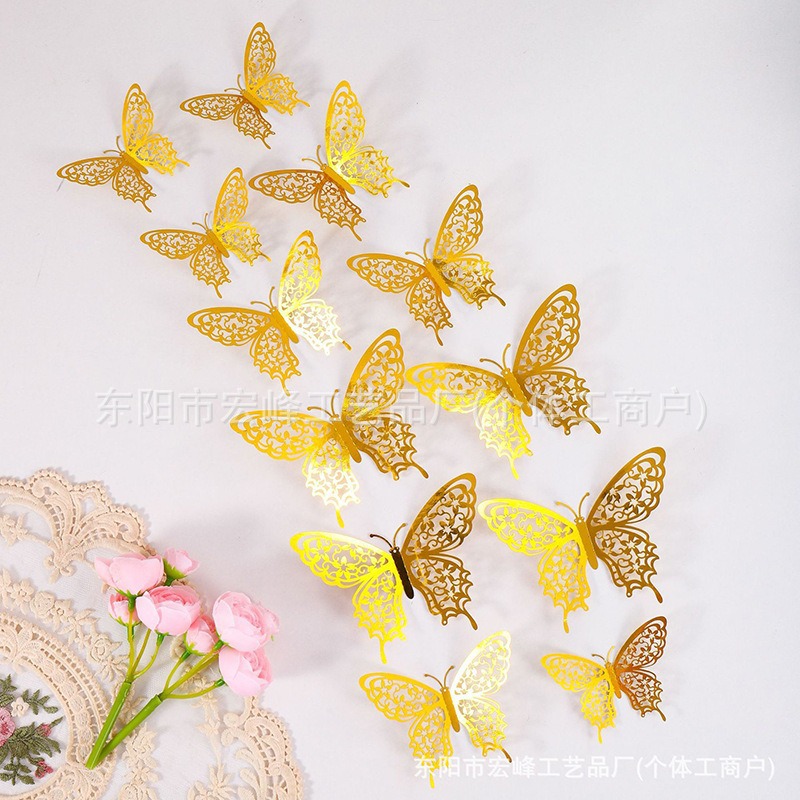 Simulación 3D estereoscópica mariposa pegatinas de pared sala de estar dormitorio decoración de fondo papel pintado decoración del hogar pegatinas creativas al por mayor