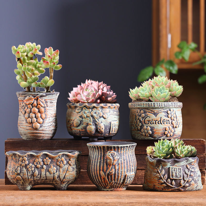 Viejo pastoral suculenta maceta de cerámica retro hogar pequeña arcilla carne planta especial olla fábrica directa al por mayor