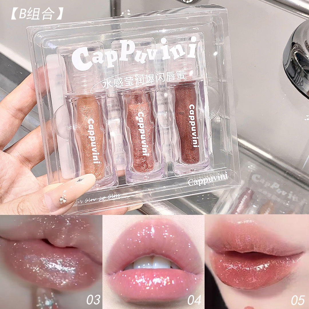 Cappuvini Water-Sensitive Flavoring Lip Honey, brillo de agua, brillo de perla, base, conjunto de miel labial. image 10