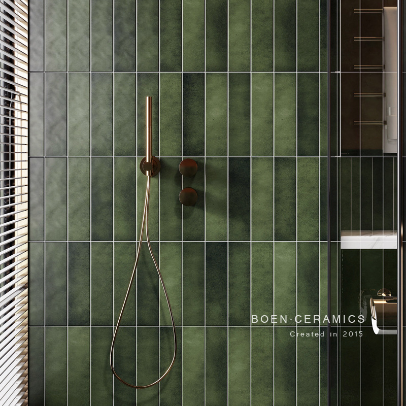 New Style Silent Wind Retro All-Porcelain Green Long Tile Kitchen Handmade Tile Toilet Bathroom Toilet Wall Tile