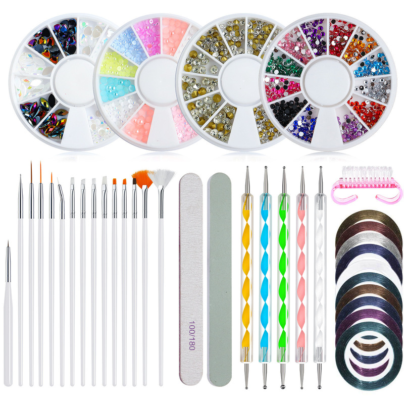 Cross-border 37 pieces nail pen tools suit 20 nail pen nail file nail decoration drill plate gold and silver wire factory