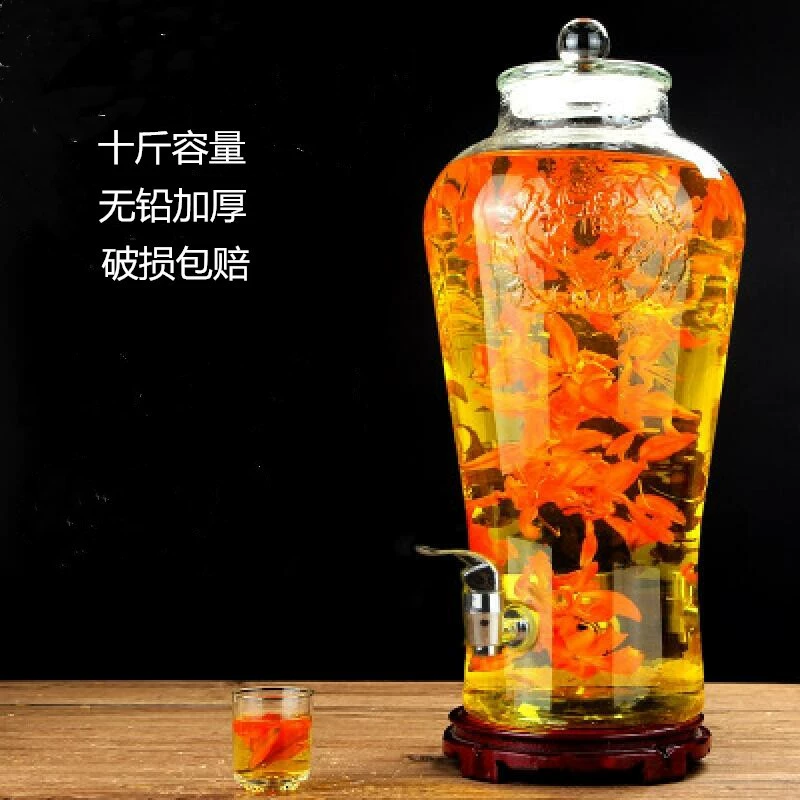 Бытовая стеклянная бутылка игристого вина 5 кг 10 кг женьшень оленьи рога банка для игристого вина с краном прозрачная герметичная банка