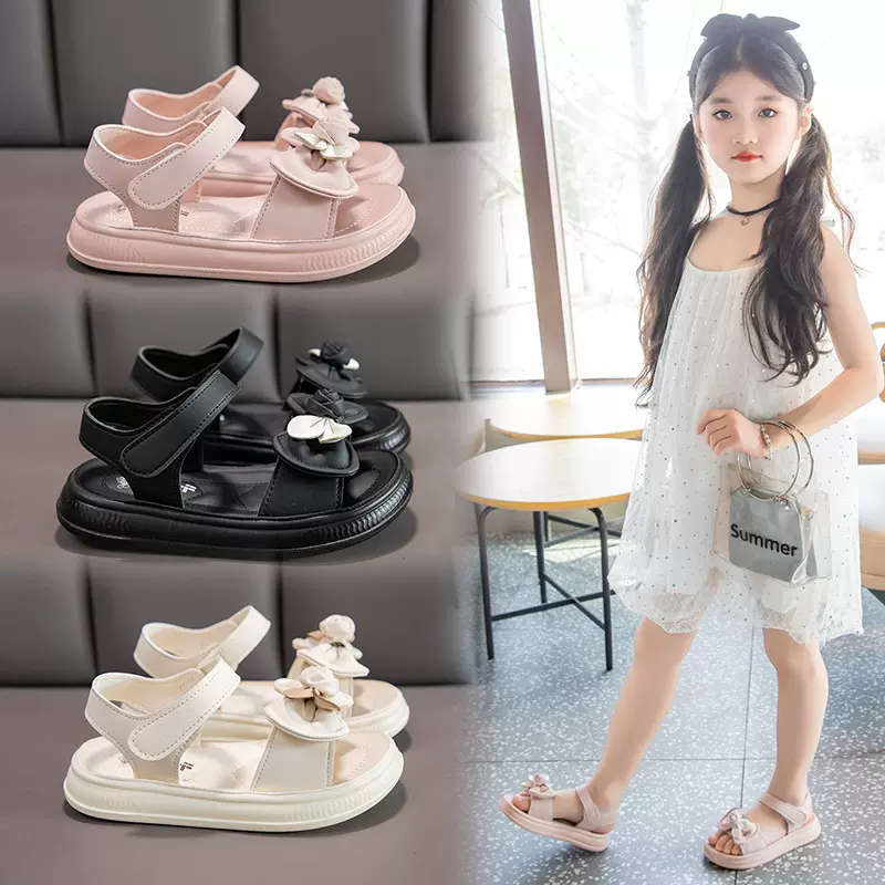 外贸女童凉鞋夏季2025新款露趾儿童公主鞋小女孩花朵沙滩鞋子学生