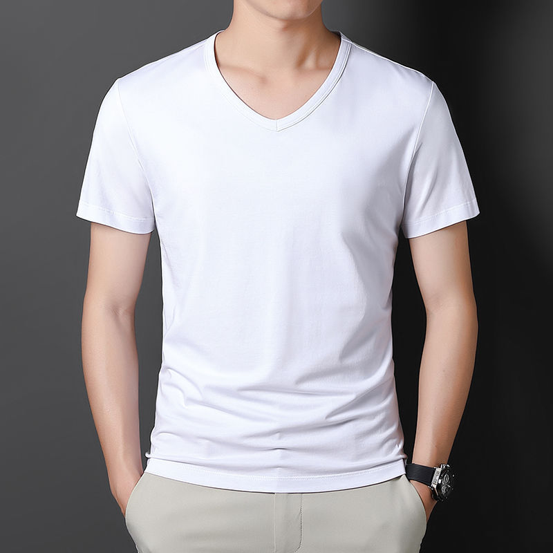 White, V-neckline, with short sleeve