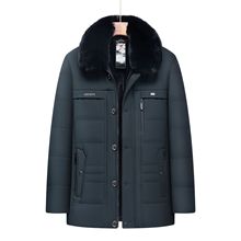 中老年男士爸爸秋冬装毛领加绒加厚防风保暖棉服中长款棉衣外套