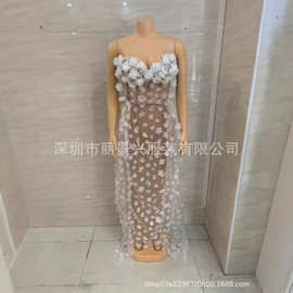 现货演出服法式吊带轻婚纱轻奢小众花朵蕾丝成人礼艺考白天鹅