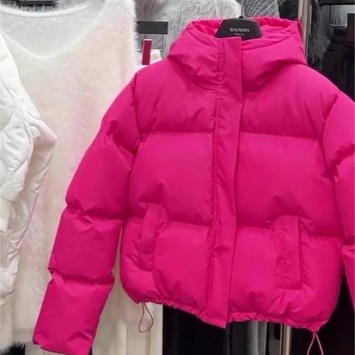 Autumn and Winter European and American Unique Design Style Super Cute Stand Collar Pitaya Color Short Length Thick Cotton Coat Outerwear for Women - New Arrival