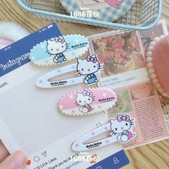 春夏新款粉蓝KT鸭嘴夹ins甜美可爱卡通刘海边夹百搭甜妹发夹发饰