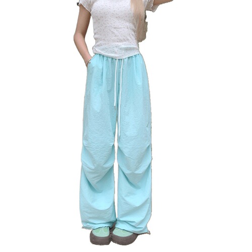 Designer pleated elastic waist work pants for women, unique drawstring casual wide-leg pants, sporty pants for spring/summer 2025