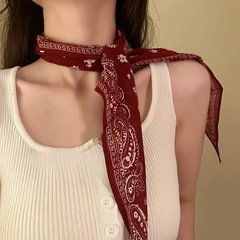 レトロアンコラレッドカシューフラワーローポニーテールヘアリボンスカーフレディースハイエンドファッション三角スカーフ