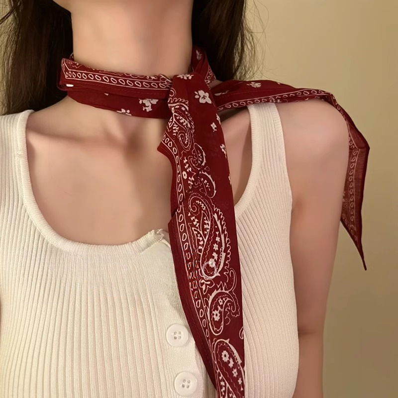 レトロアンコラレッドカシューフラワーローポニーテールヘアリボンスカーフレディースハイエンドファッション三角スカーフ|undefined