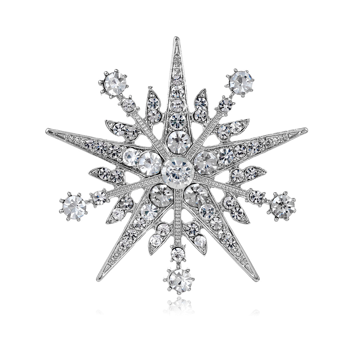 Korean Style New Eight-Pointed Star Brooch Women's Alloy Diamond Snowflake Five-Pointed Star Pin Suit Coat Collar Pin Accessories