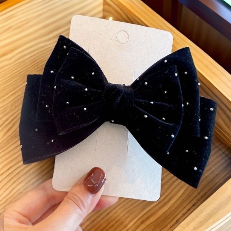 Velvet Burgundy Bow Kidsren's Hairpin New Year's Red Princess Girl Top Clip Girl's Hairpin Headband on the Back of the Head